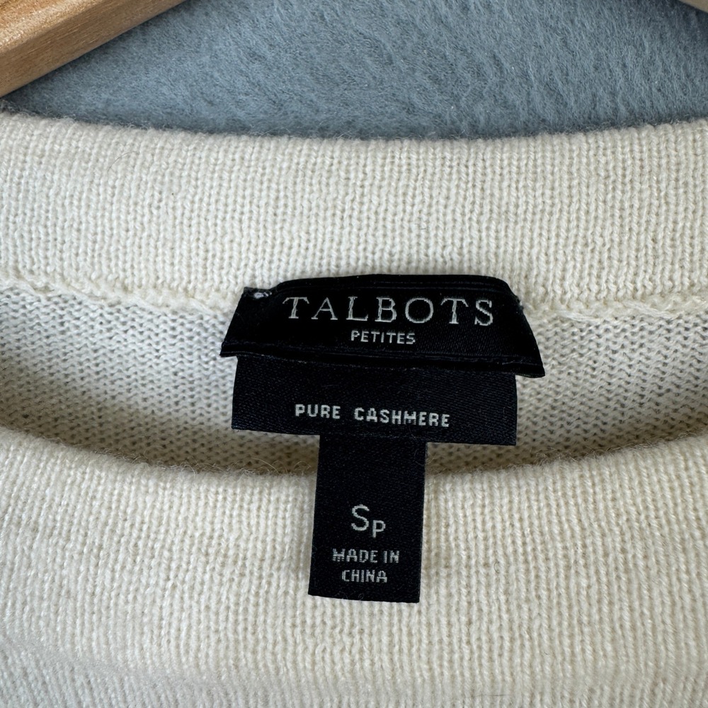 Talbots Petites Audrey 100% Cashmere Sweater Ivory 3/4 Sleeve Crew Neck Size SP - Picture 4 of 7